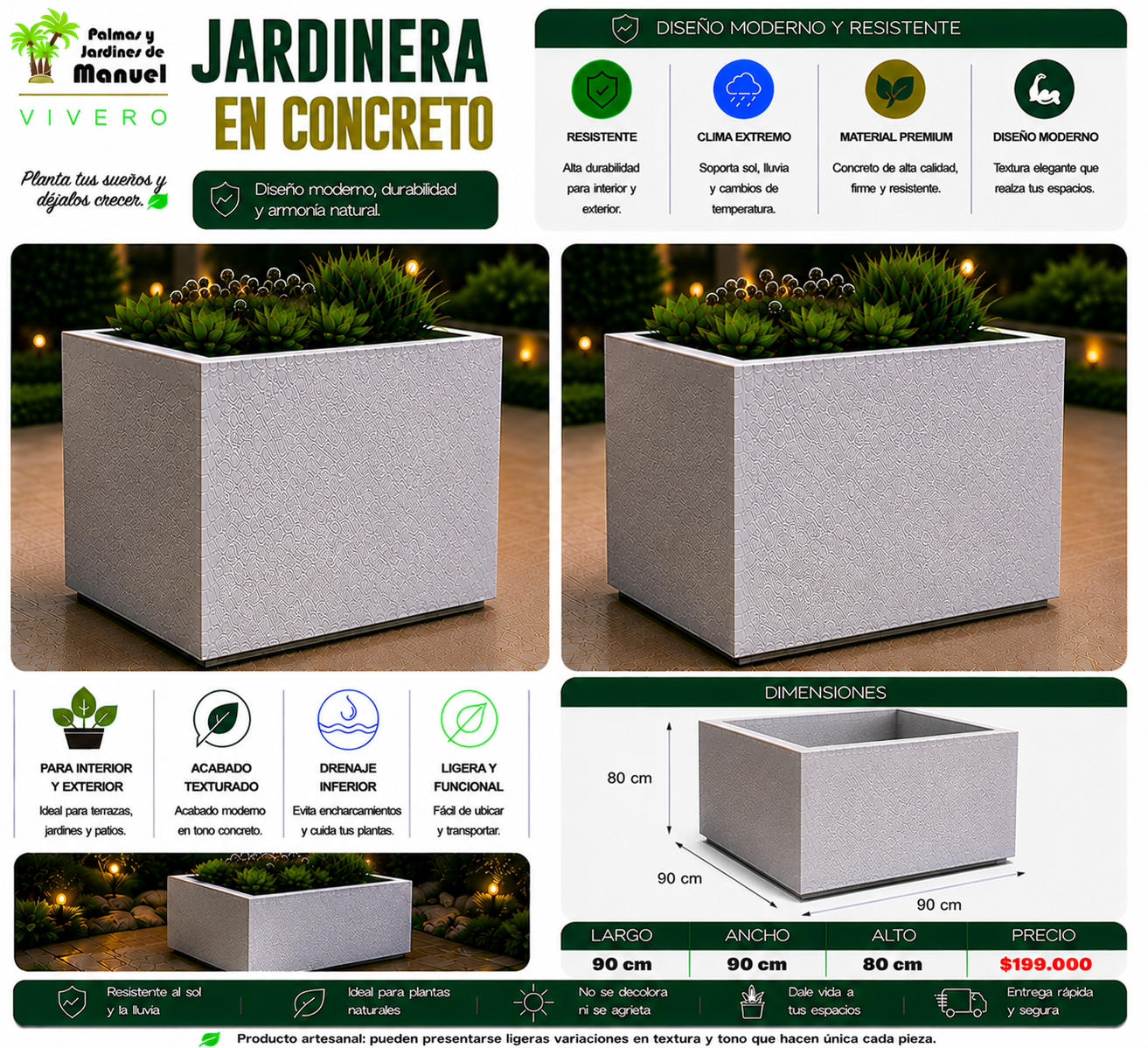 Jardinera en Concreto 90x90x80 cm