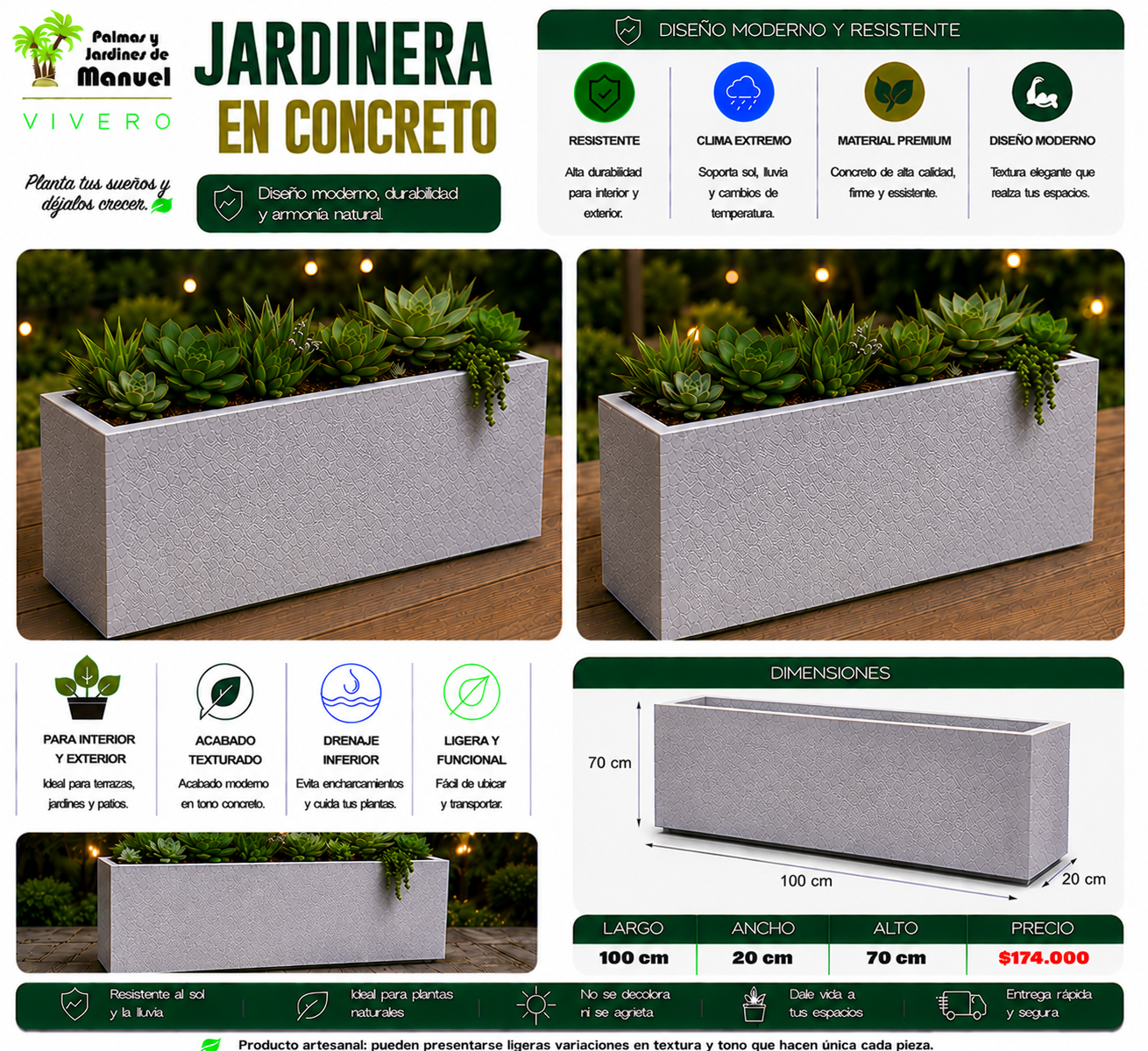 Jardinera en Concreto 100x20x70 cm
