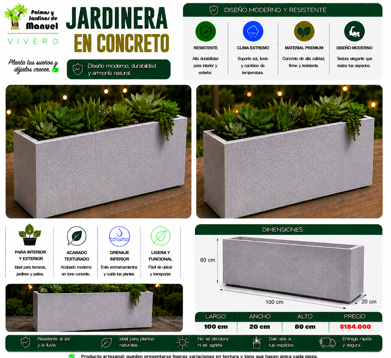 Jardinera en Concreto 100x20x80 cm