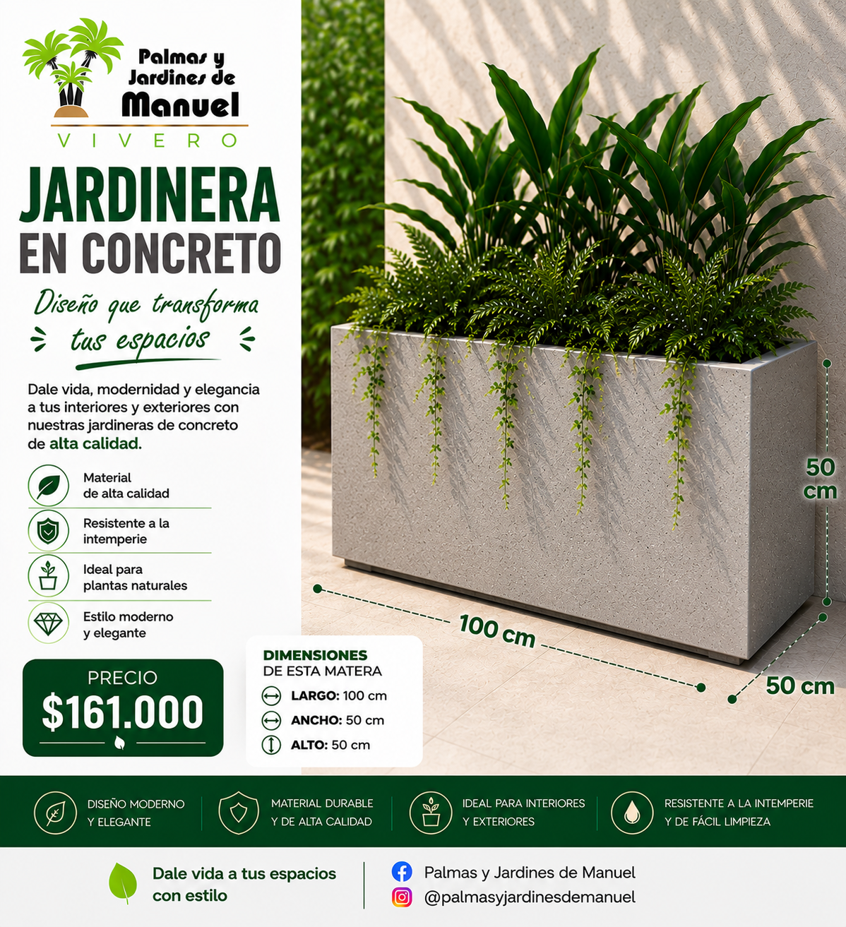 Jardinera en Concreto 100x50x50 cm