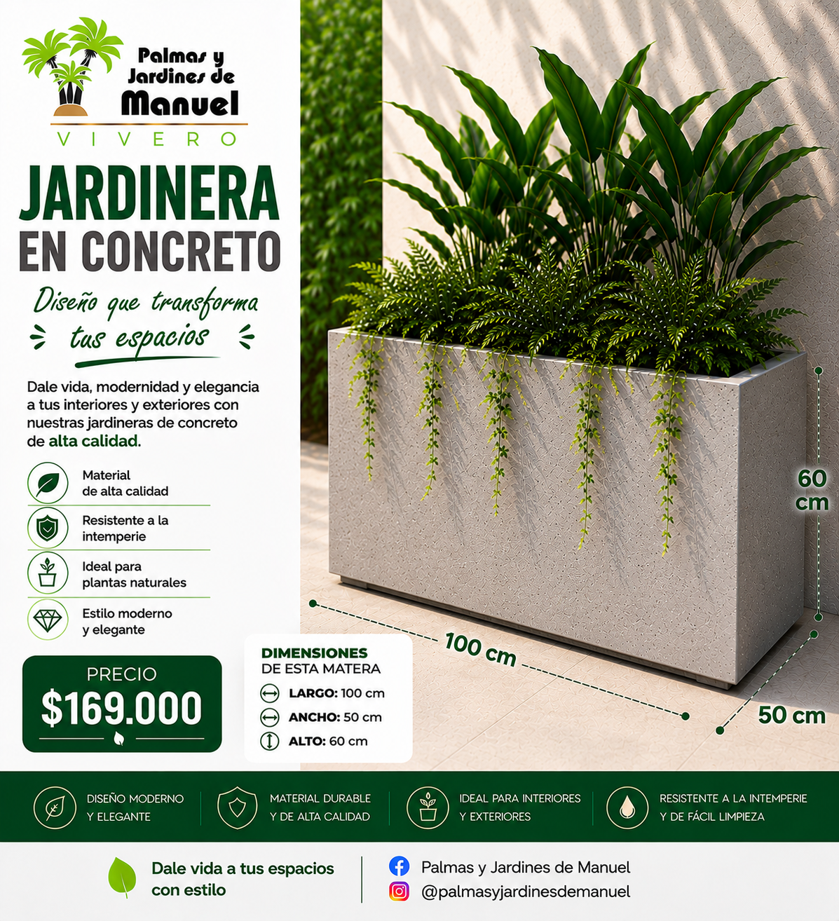 Jardinera en Concreto 100x50x60 cm