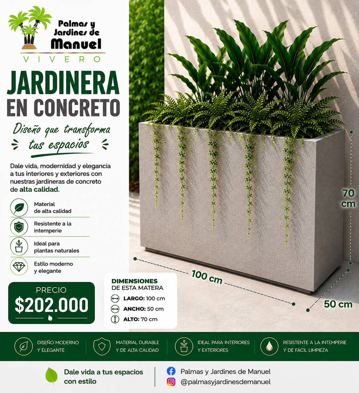 Jardinera en Concreto 100x50x70 cm