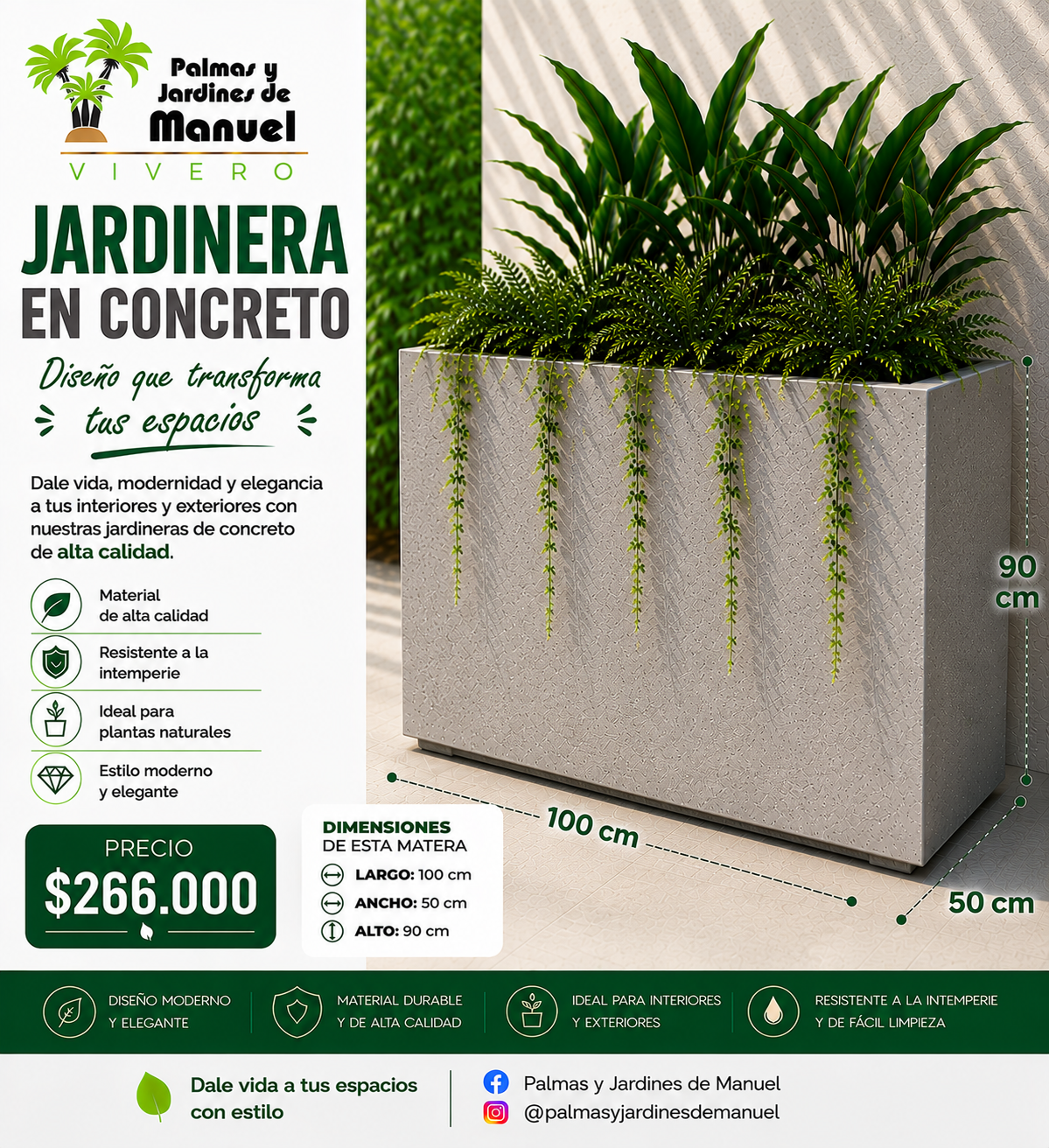 Jardinera en Concreto 100x50x90 cm