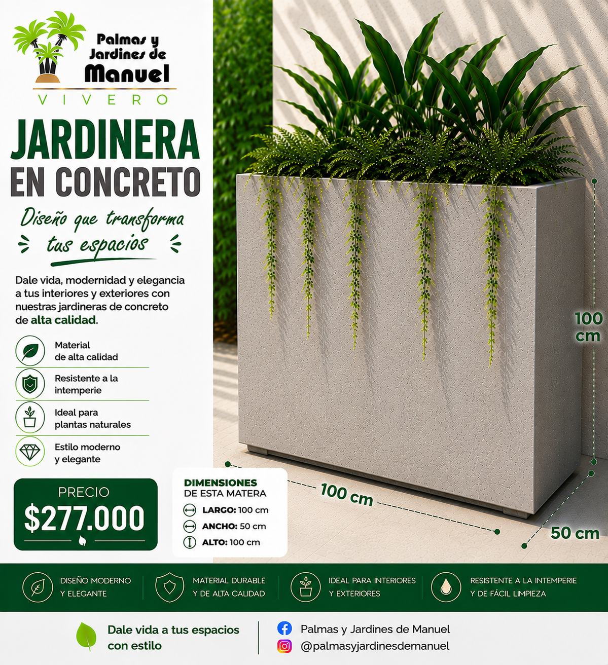 Jardinera en Concreto 100x50x100 cm