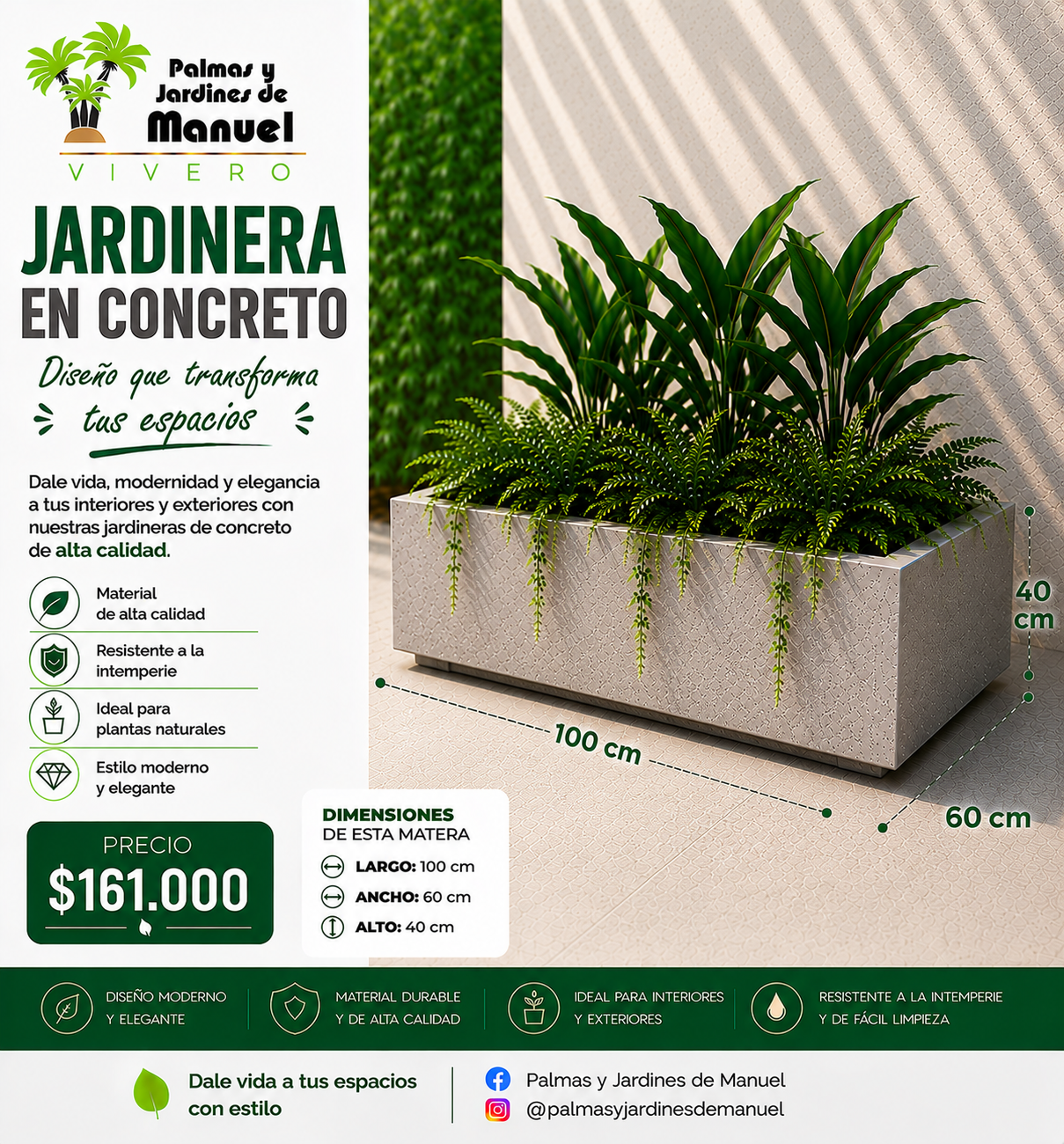 Jardinera en Concreto 100x60x40 cm
