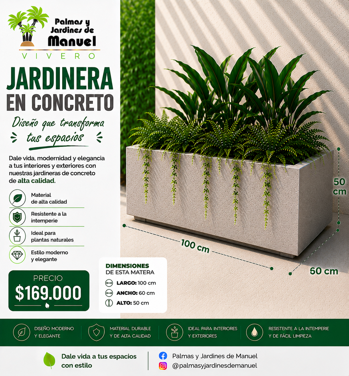 Jardinera en Concreto 100x60x50 cm