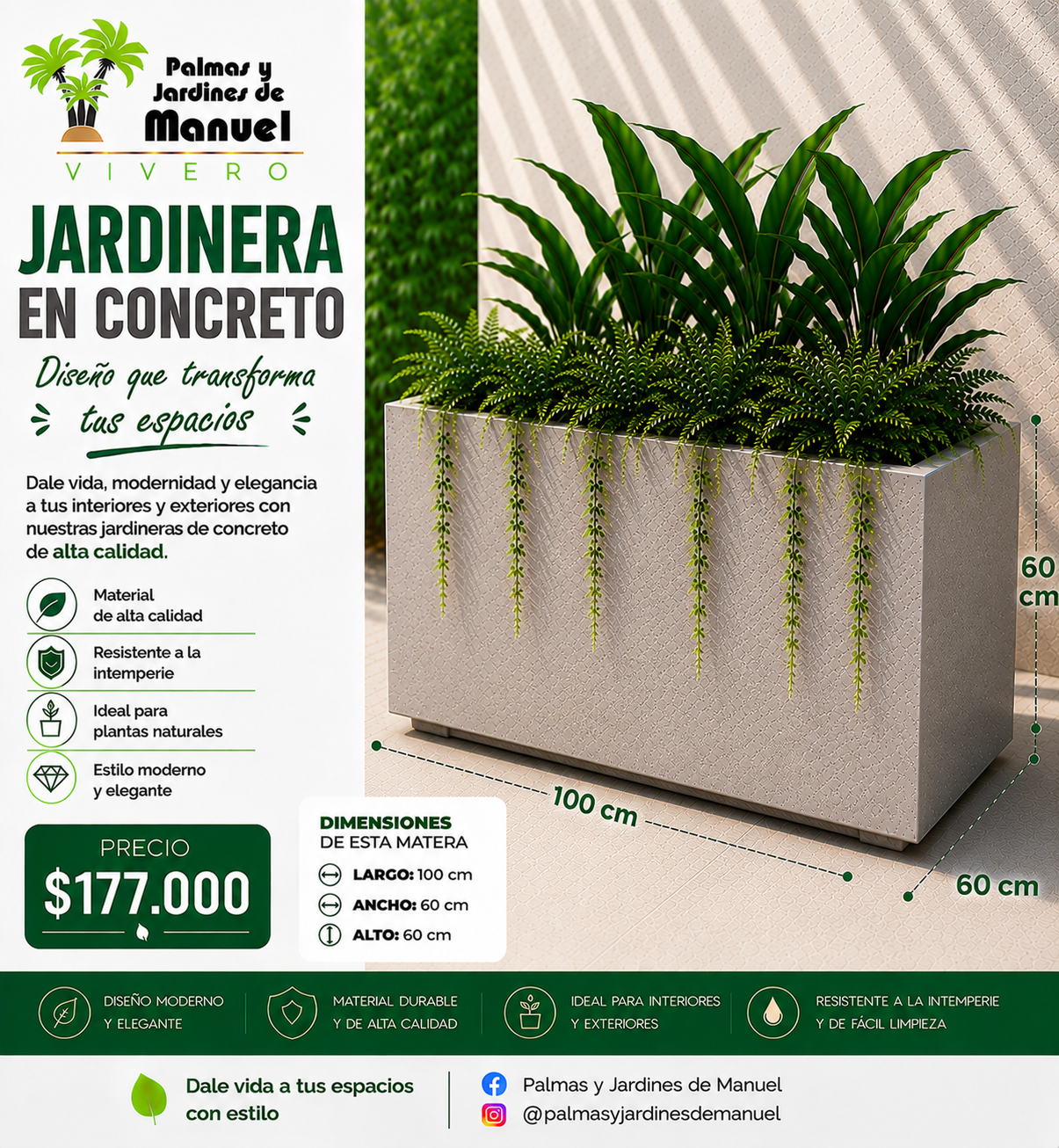 Jardinera en Concreto 100x60x60 cm