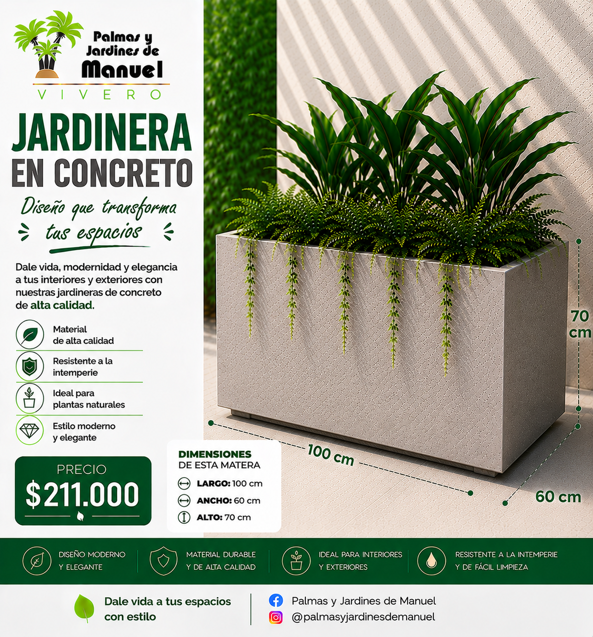 Jardinera en Concreto 100x60x70 cm