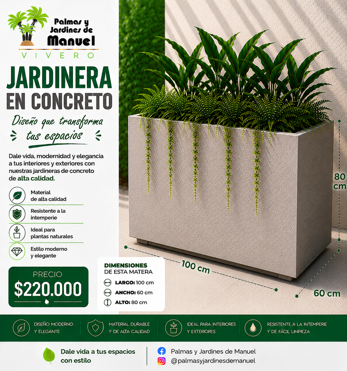 Jardinera en Concreto 100x60x80 cm