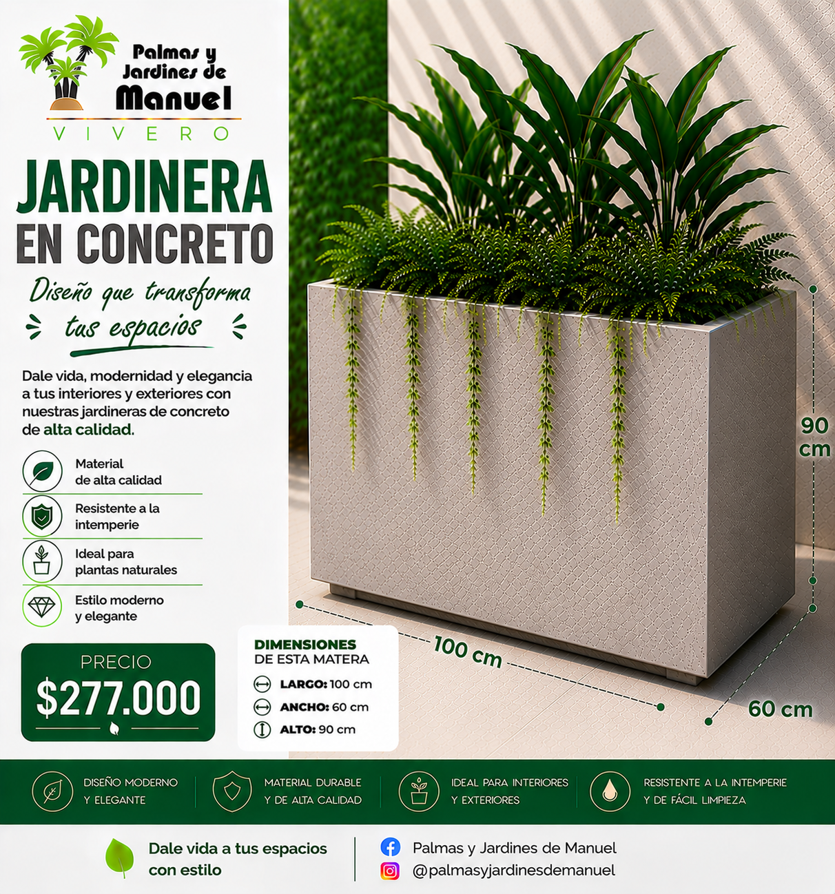 Jardinera en Concreto 100x60x90 cm