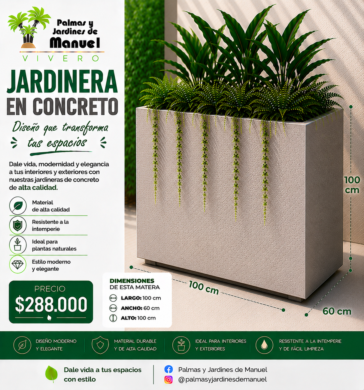 Jardinera en Concreto 100x60x100 cm