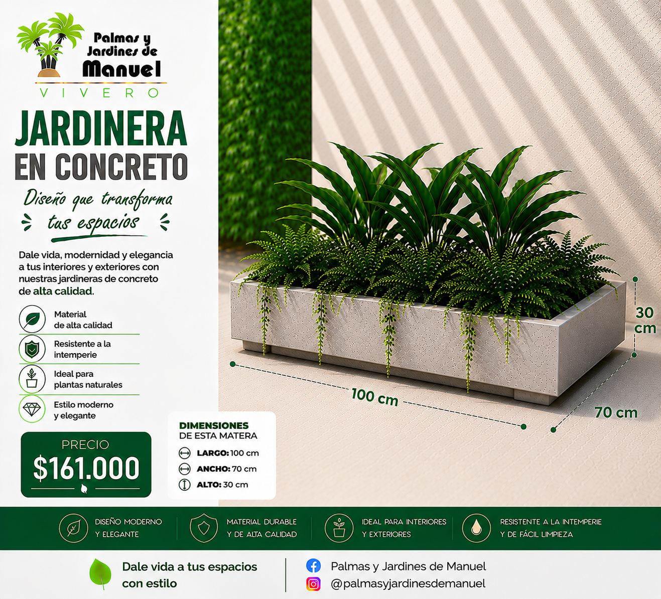 Jardinera en Concreto 100x70x30 cm