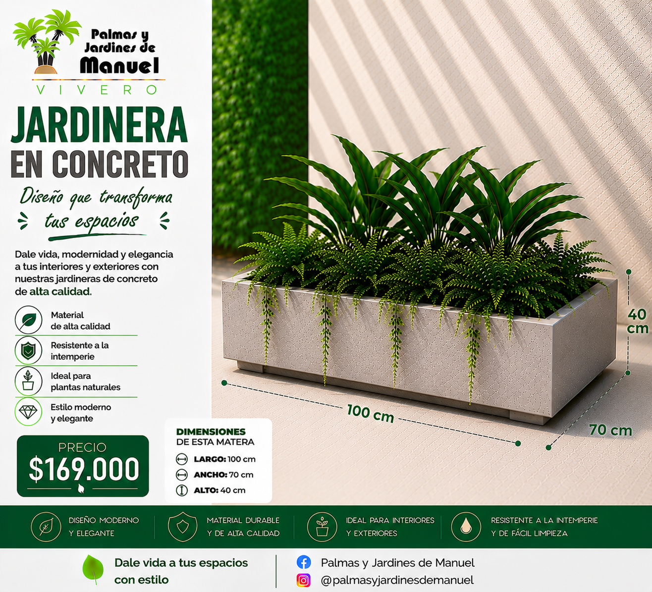 Jardinera en Concreto 100x70x40 cm