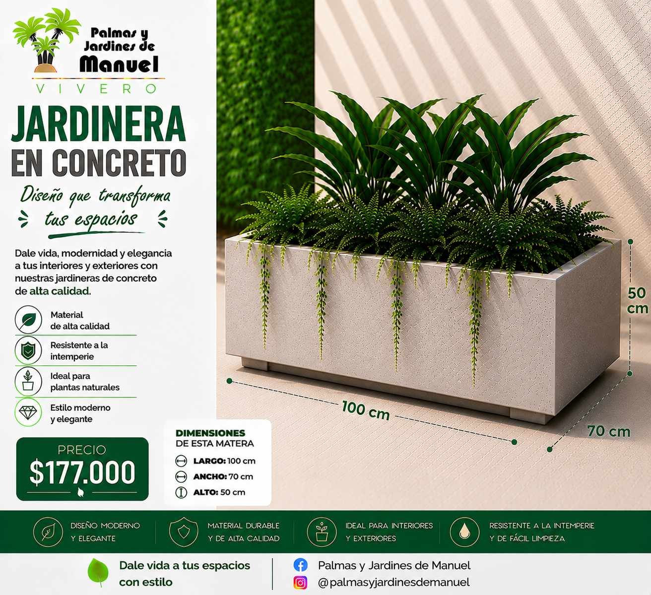 Jardinera en Concreto 100x70x50 cm