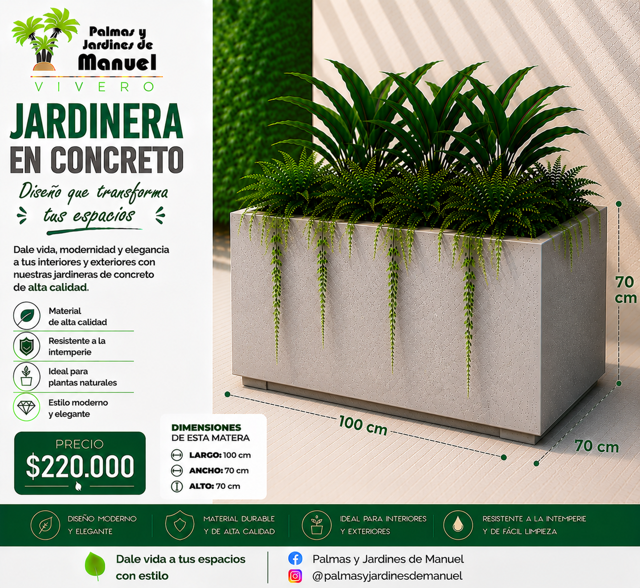 Jardinera en Concreto 100x70x70 cm