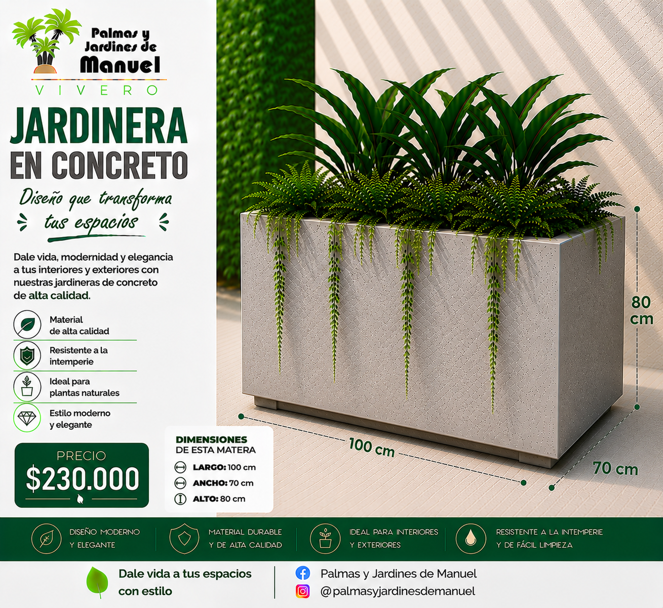 Jardinera en Concreto 100x70x80 cm