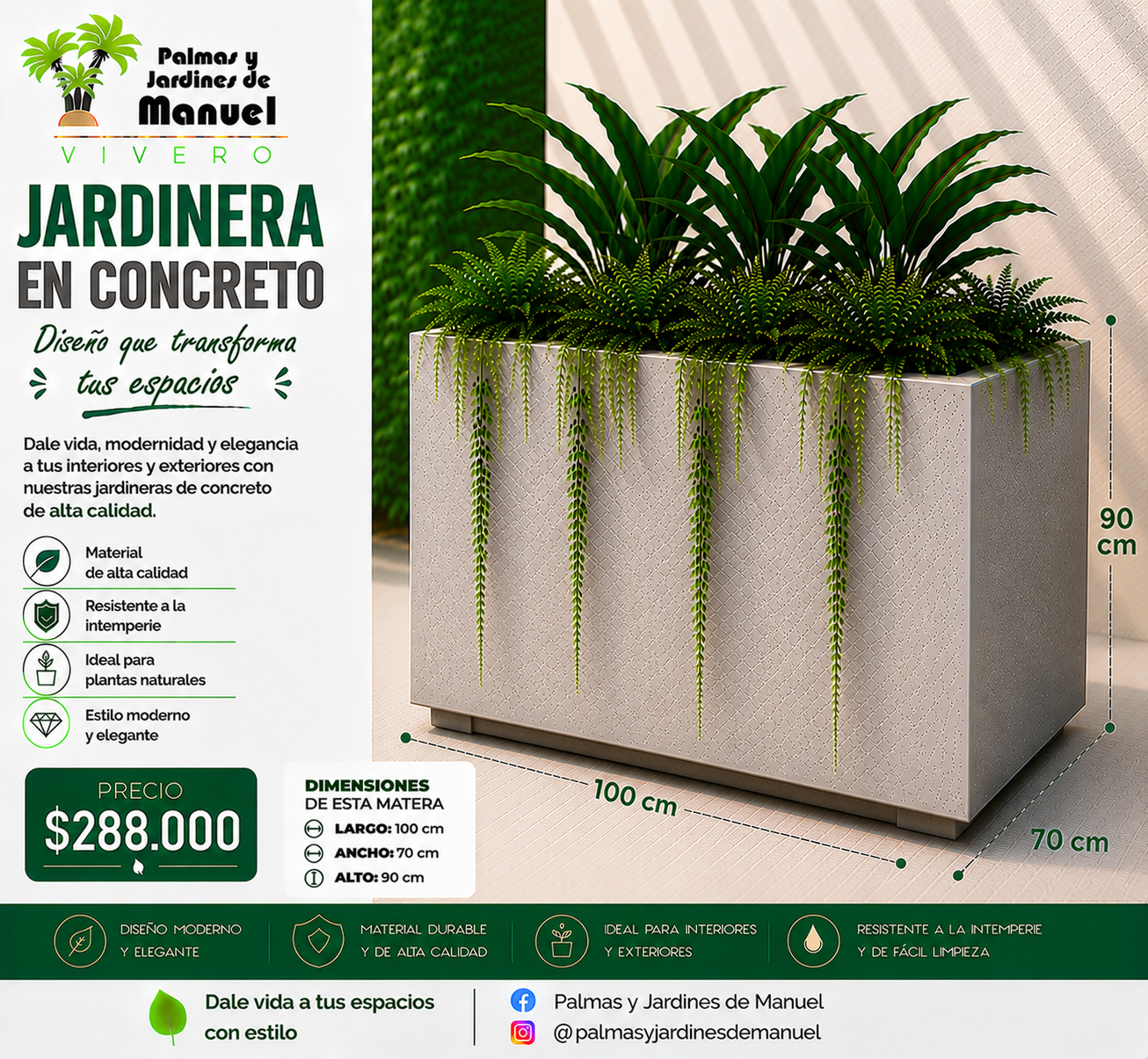 Jardinera en Concreto 100x70x90 cm