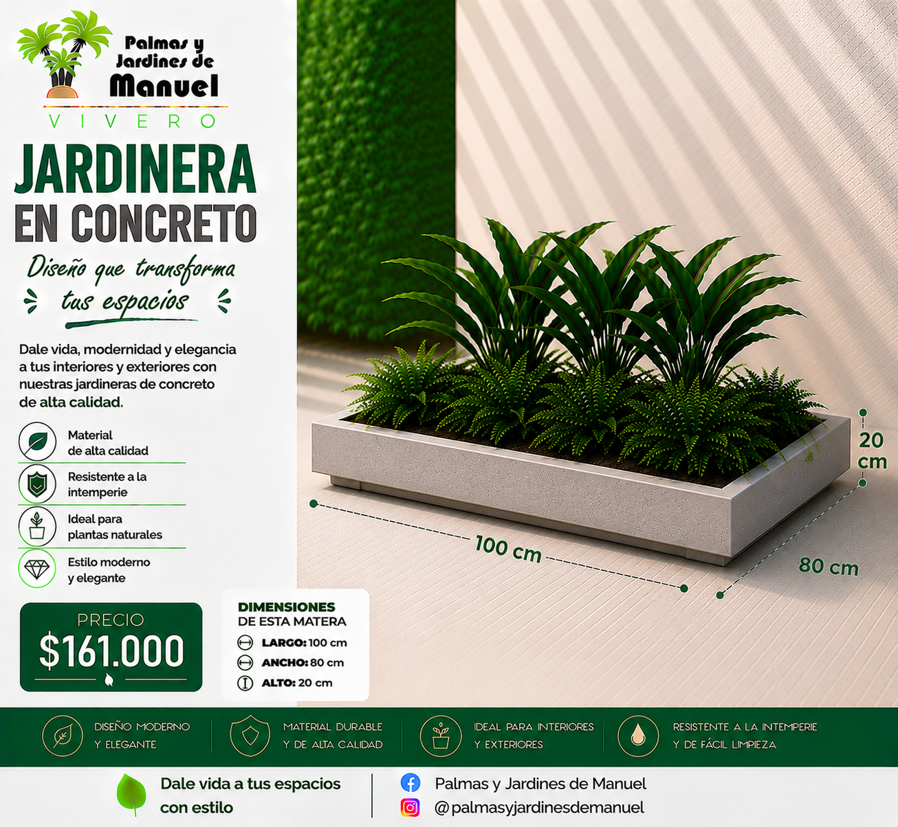 Jardinera en Concreto 100x80x20 cm