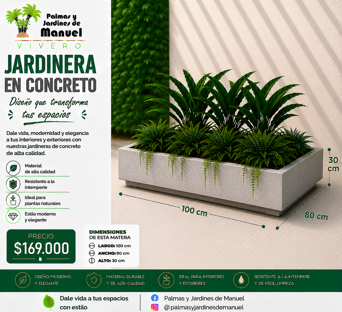 Jardinera en Concreto 100x80x30 cm