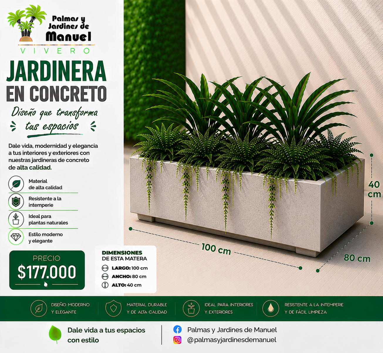 Jardinera en Concreto 100x80x40 cm