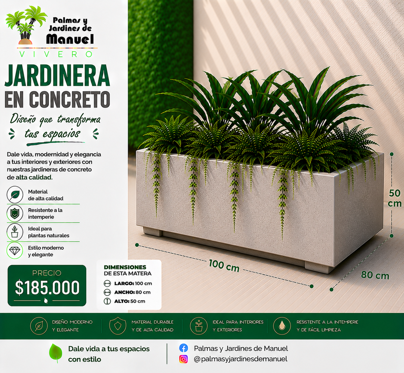Jardinera en Concreto 100x80x50 cm