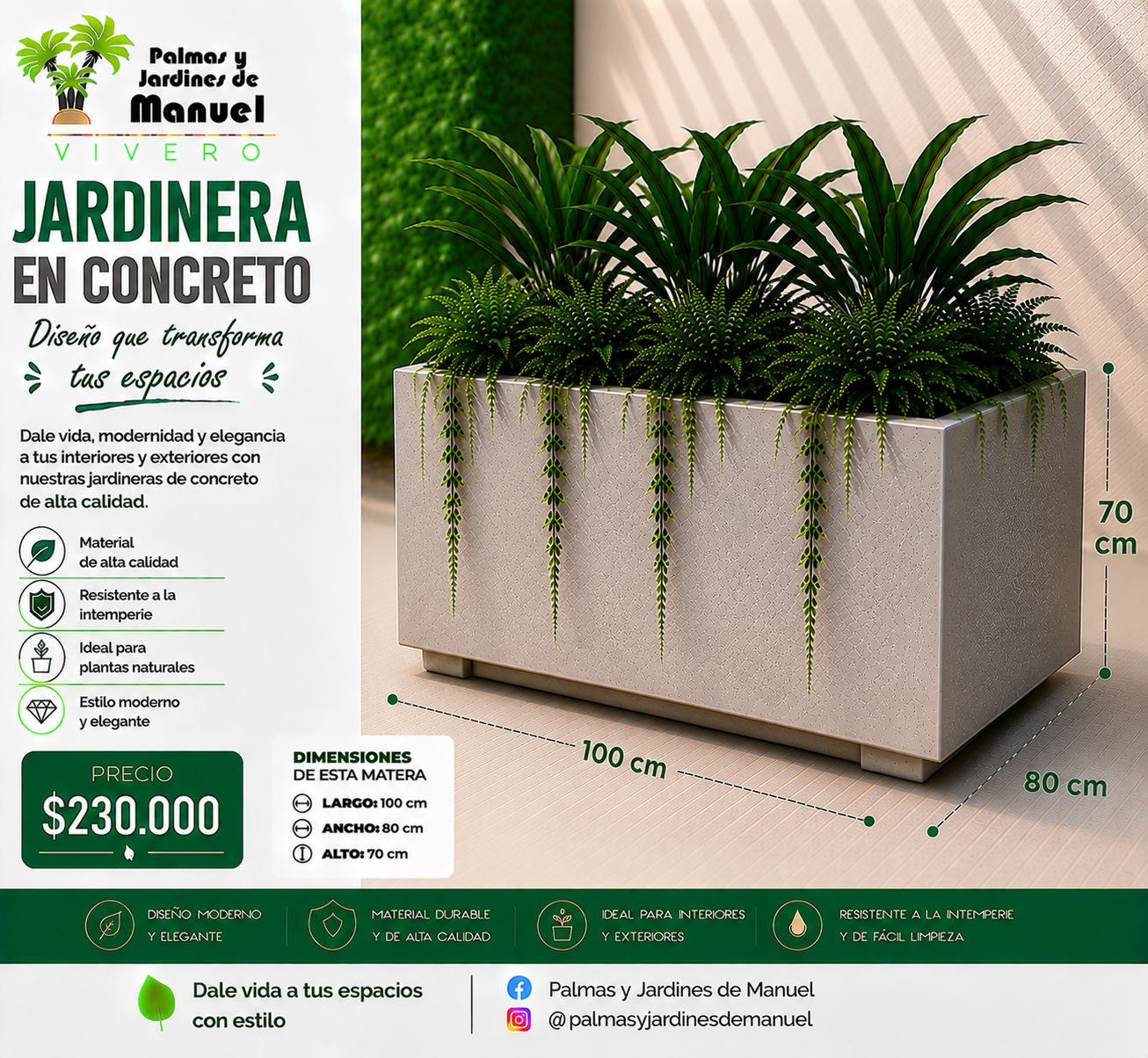 Jardinera en Concreto 100x80x70 cm