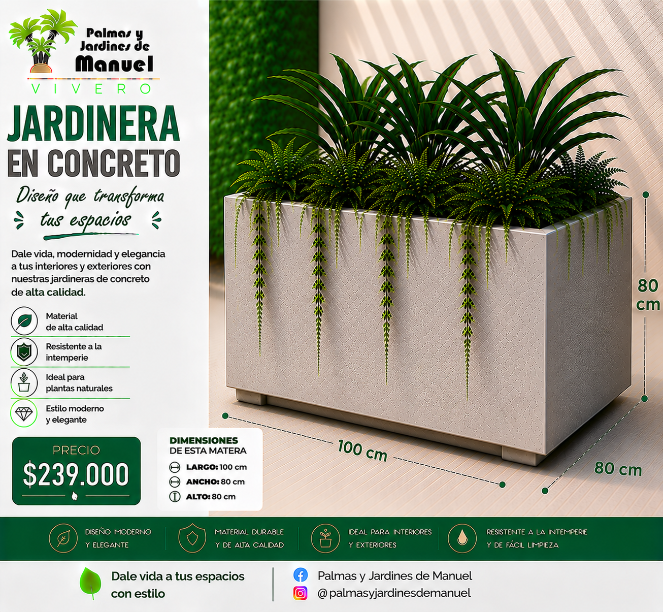 Jardinera en Concreto 100x80x80 cm