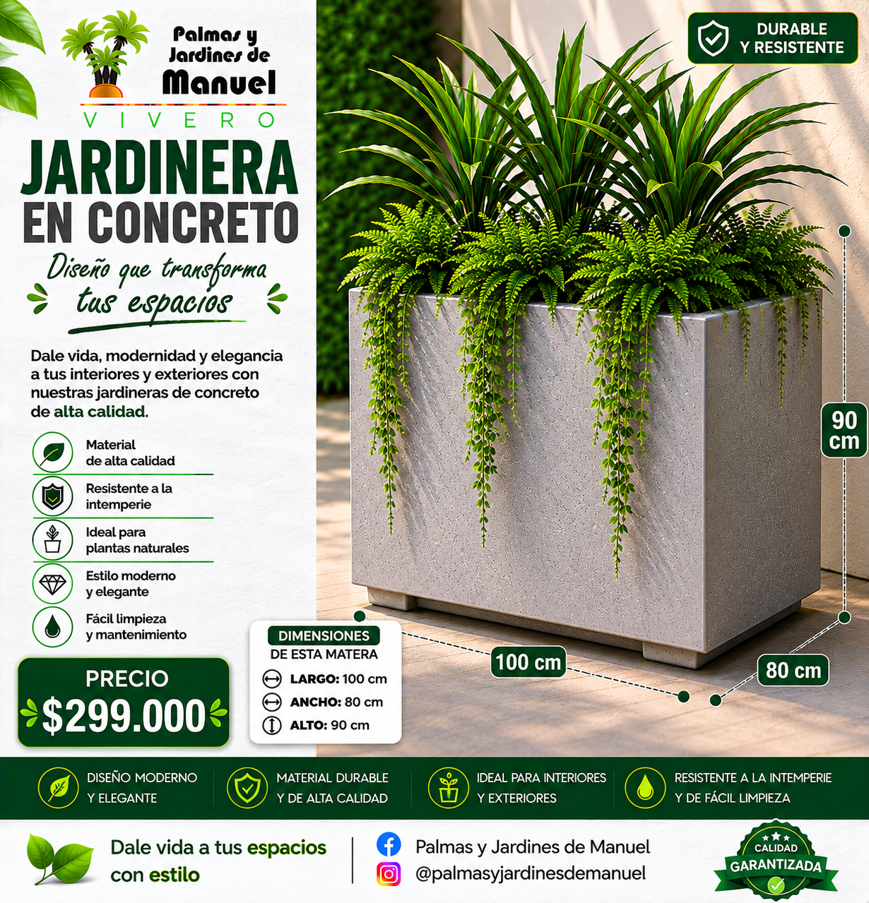 Jardinera en Concreto 100x80x90 cm