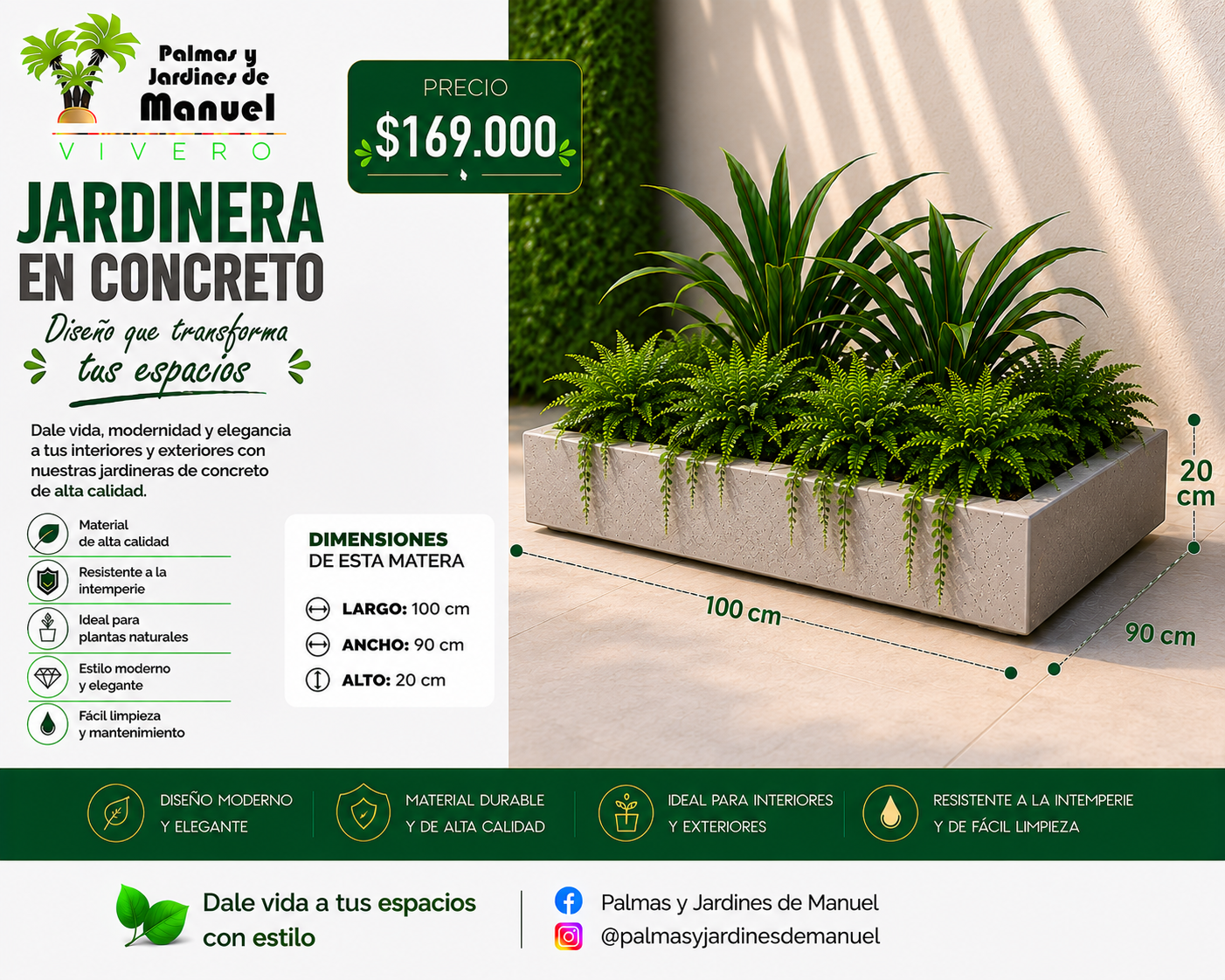 Jardinera en Concreto 100x90x20 cm