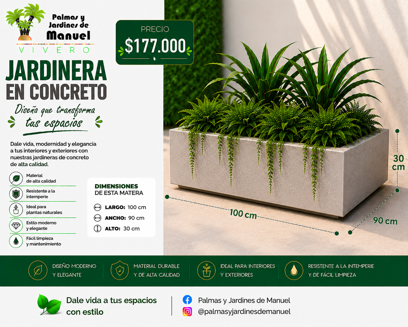 Jardinera en Concreto 100x90x30 cm