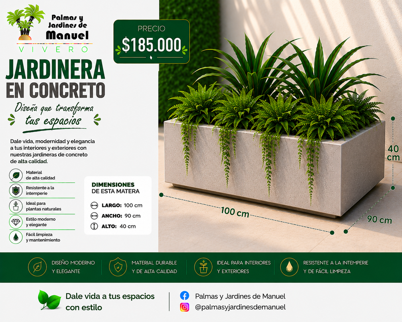 Jardinera en Concreto 100x90x40 cm