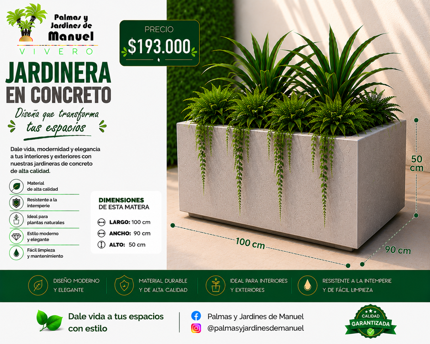 Jardinera en Concreto 100x90x50 cm