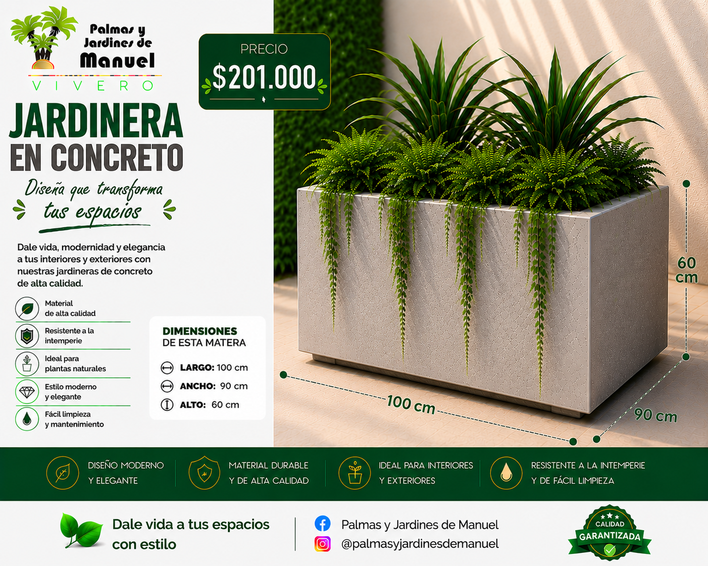Jardinera en Concreto 100x90x60 cm