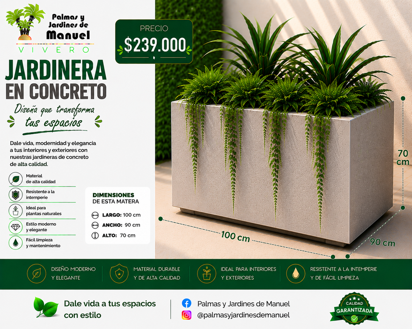 Jardinera en Concreto 100x90x70 cm