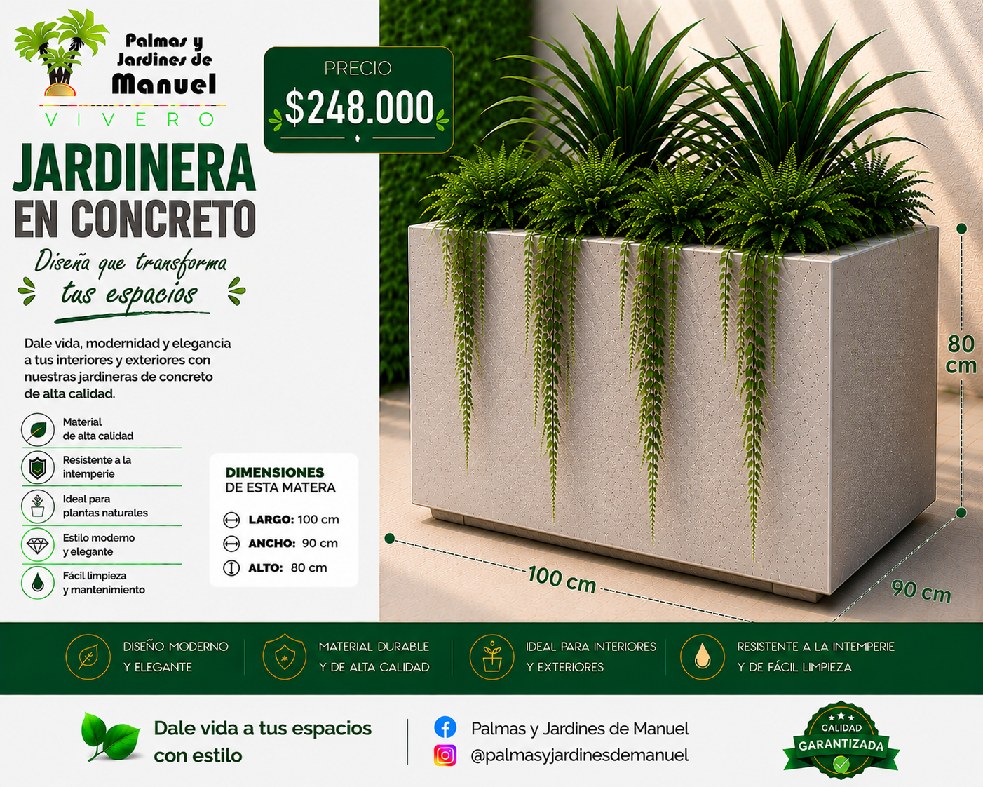 Jardinera en Concreto 100x90x80 cm