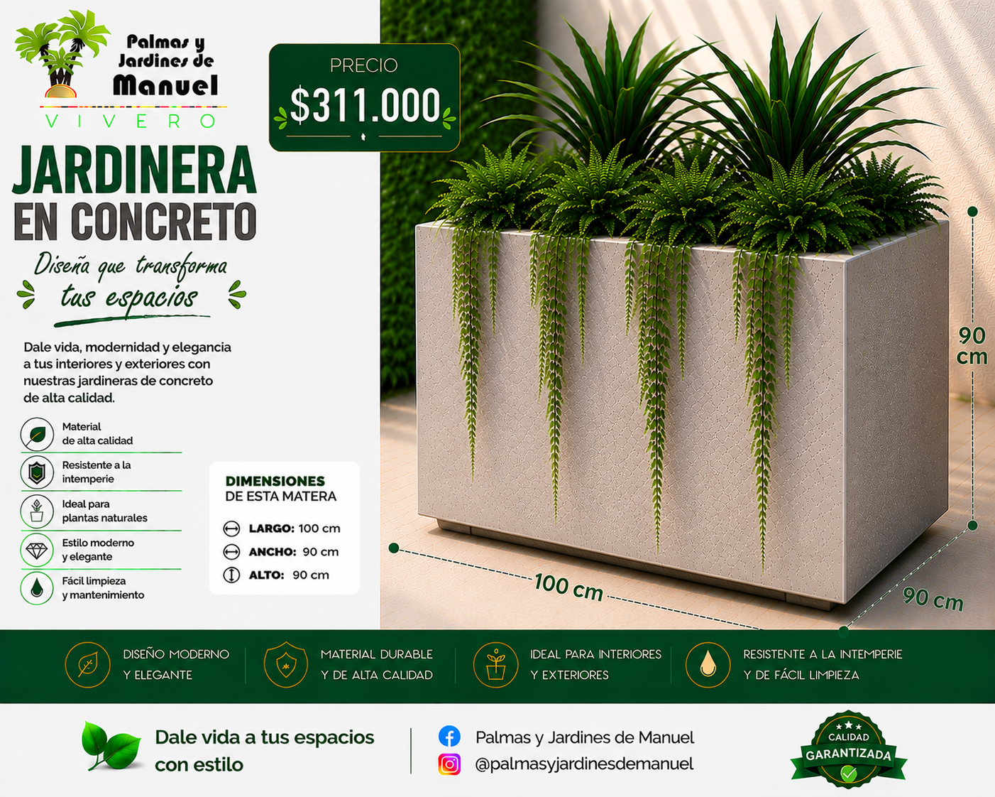 Jardinera en Concreto 100x90x90 cm