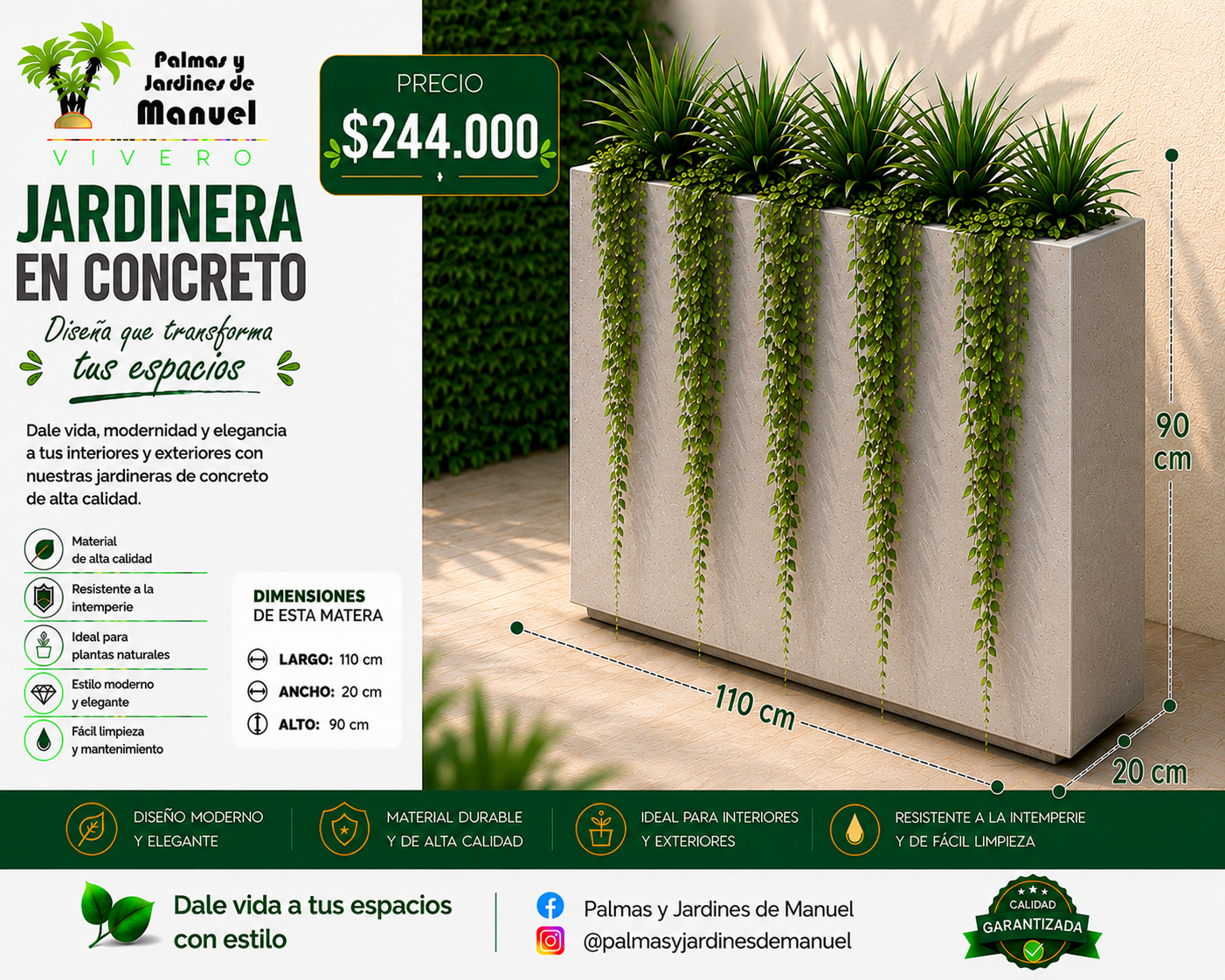 Jardinera en Concreto 110x20x90 cm