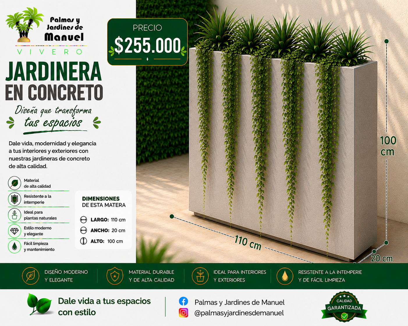 Jardinera en Concreto 110x20x100 cm