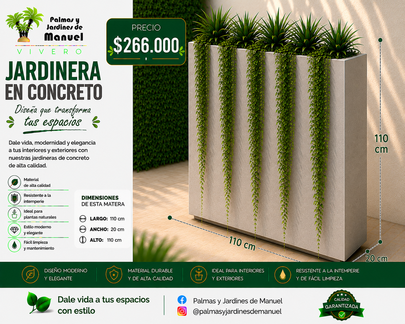Jardinera en Concreto 110x20x110 cm