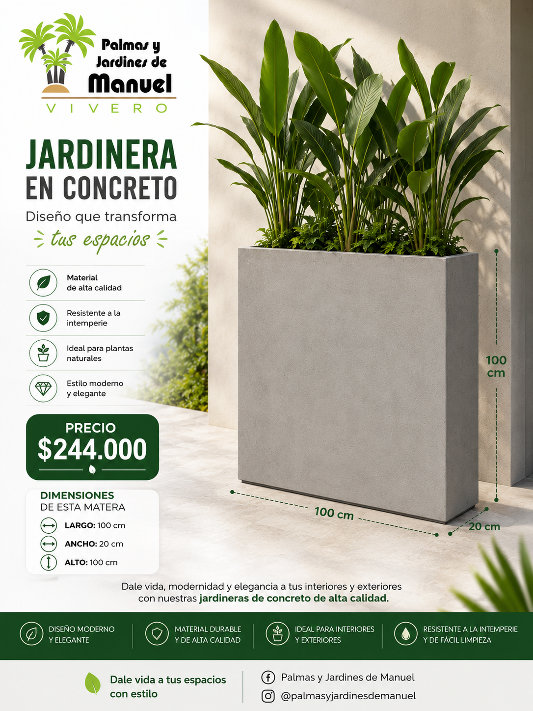 Jardinera en Concreto 100x20x100 cm