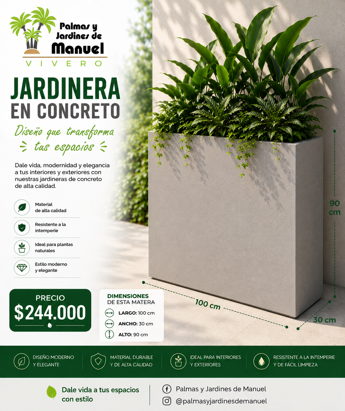 Jardinera en Concreto 100x30x90 cm