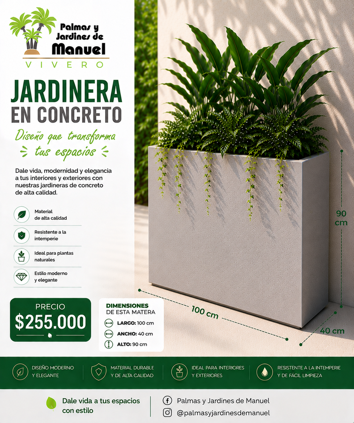 Jardinera en Concreto 100x40x90 cm