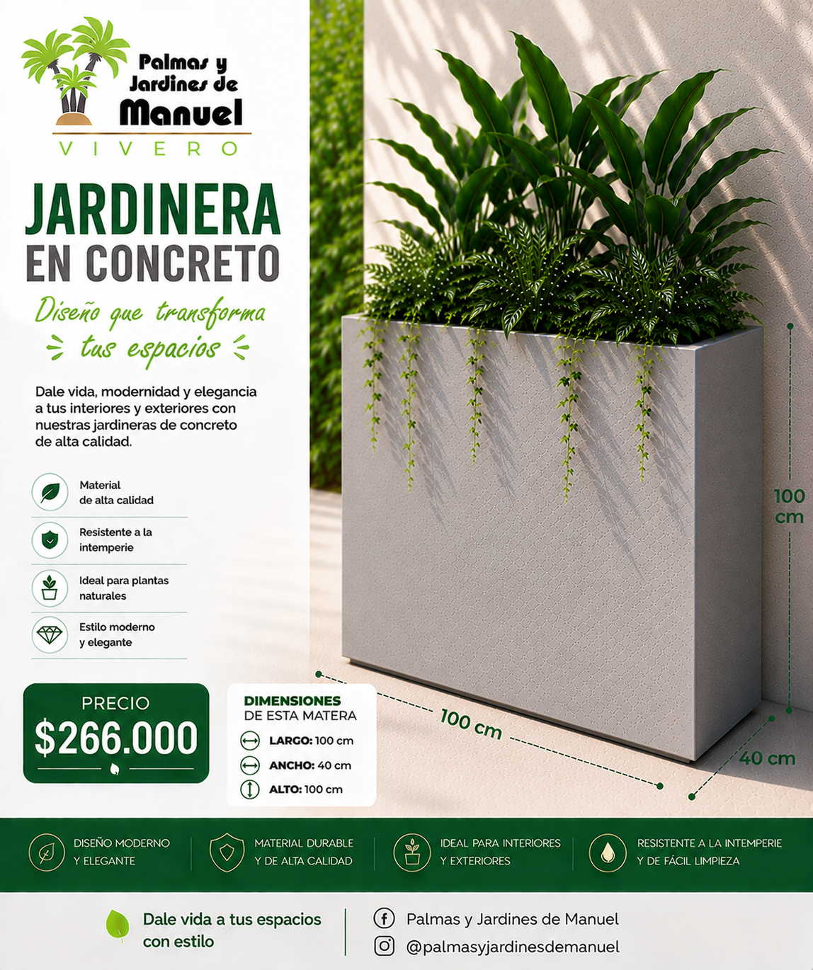 Jardinera en Concreto 100x40x100 cm