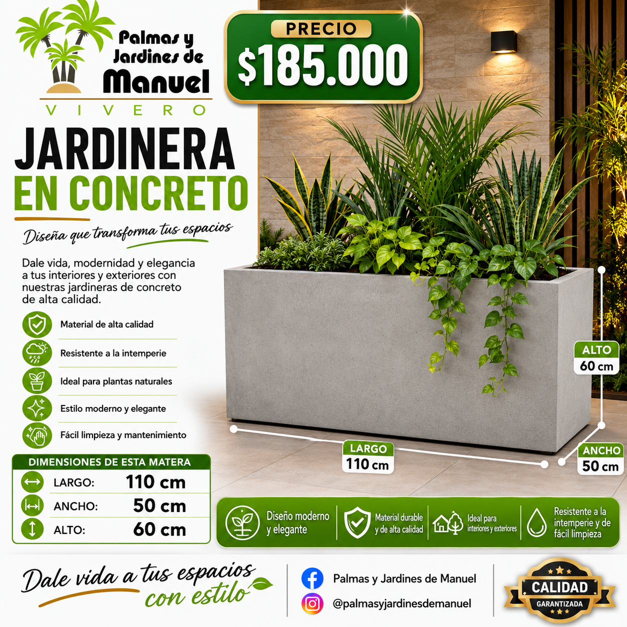 Jardinera en Concreto 110x50x60 cm