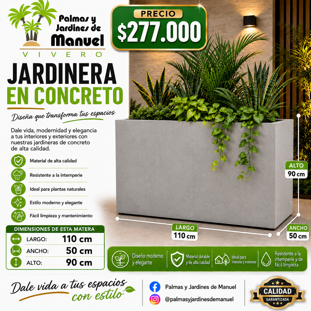 Jardinera en Concreto 110x50x90 cm