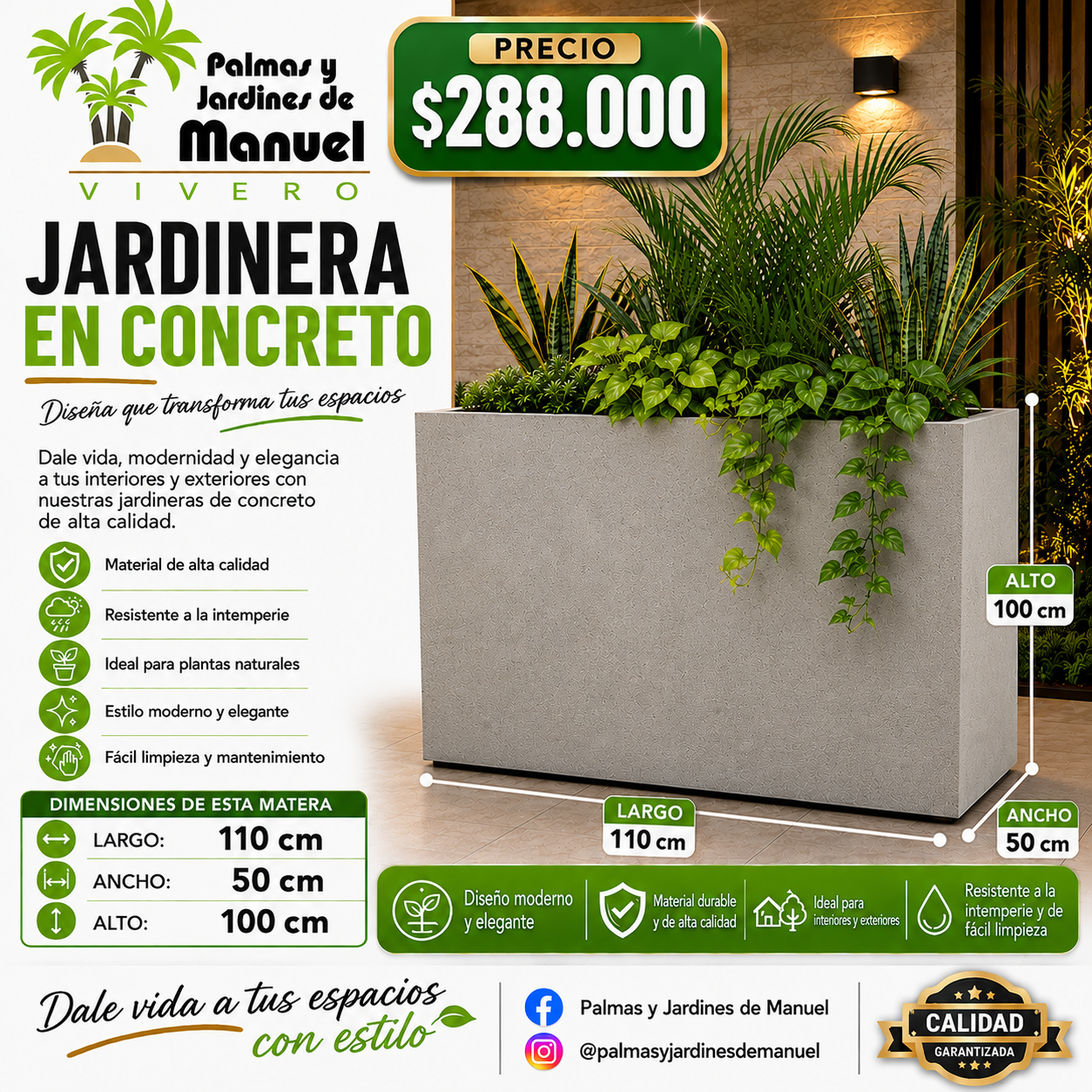 Jardinera en Concreto 110x50x100 cm
