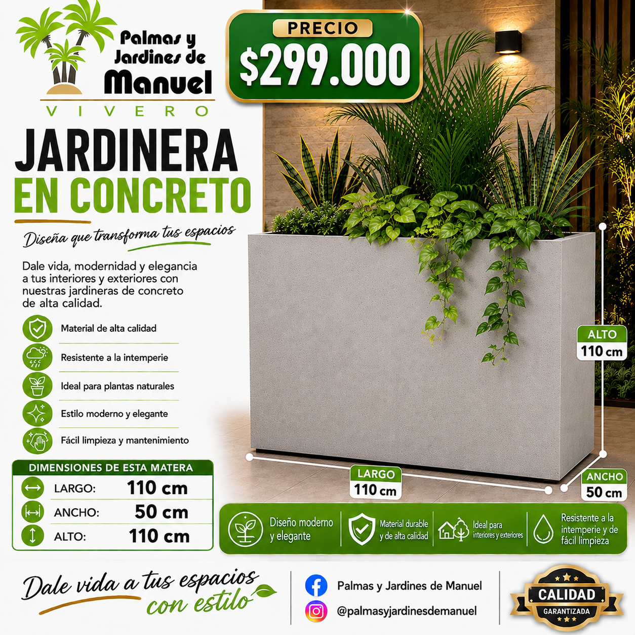 Jardinera en Concreto 110x50x110 cm