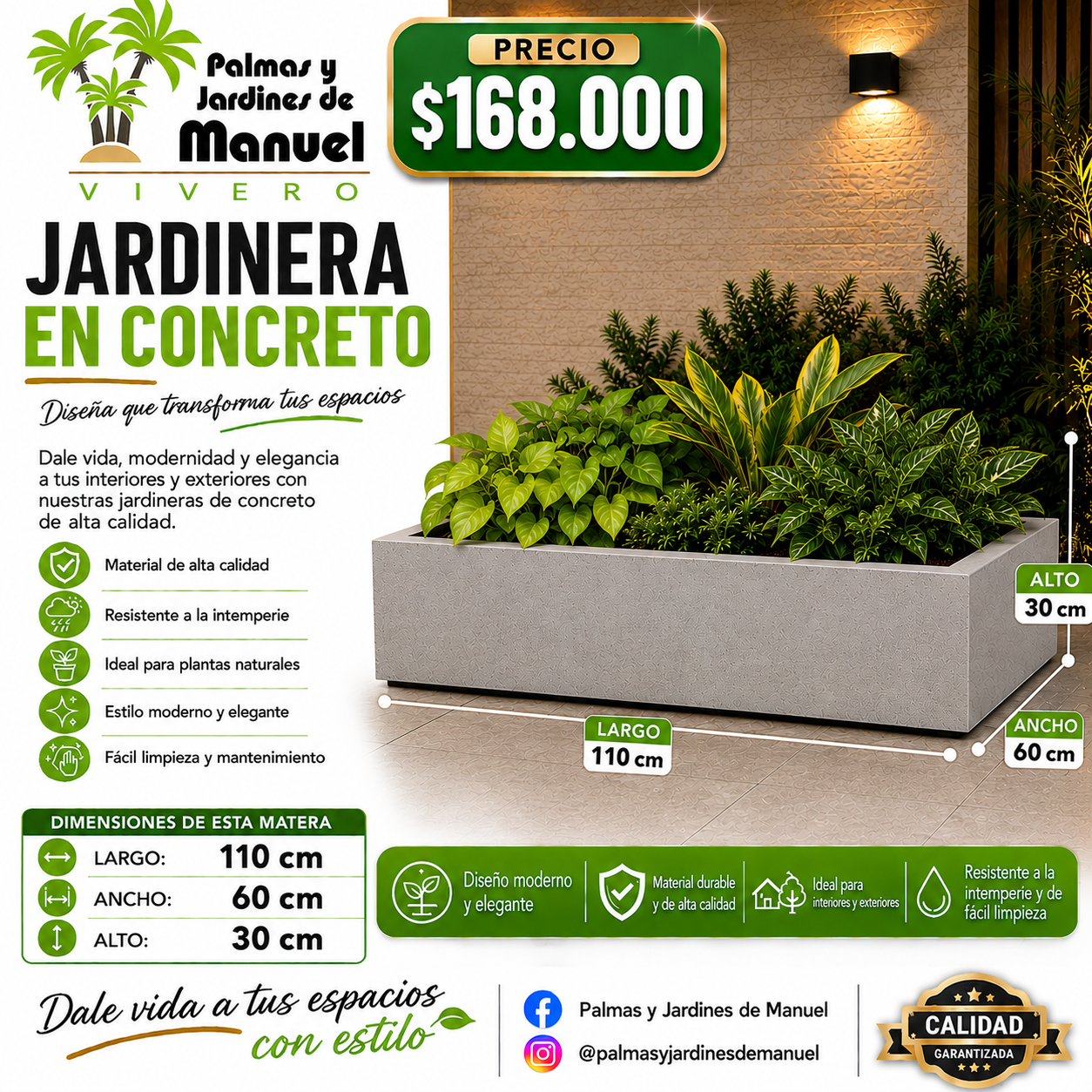 Jardinera en Concreto 110x60x30 cm