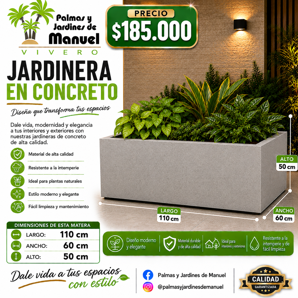 Jardinera en Concreto 110x60x50 cm