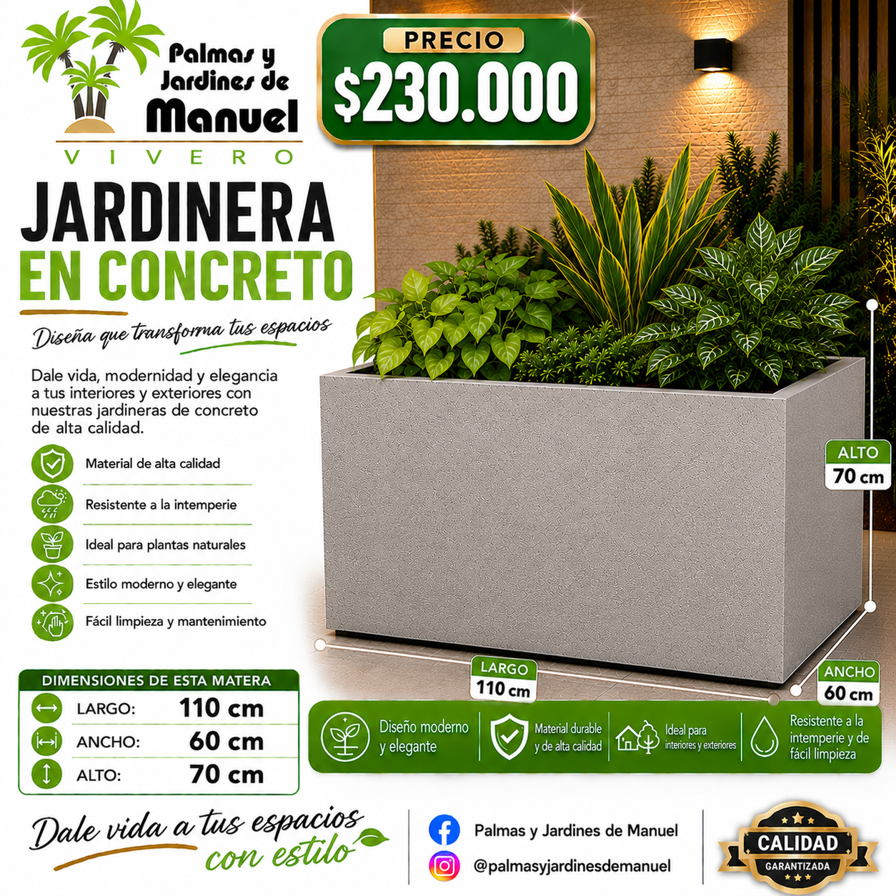 Jardinera en Concreto 110x60x70 cm